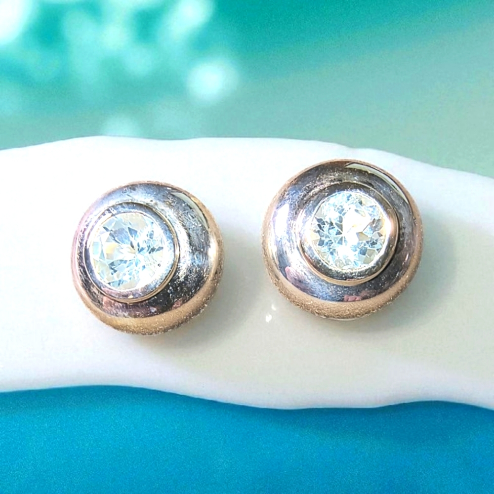 Blue Topaz Gemstone And Sterling Silver Modernist Post Earrings